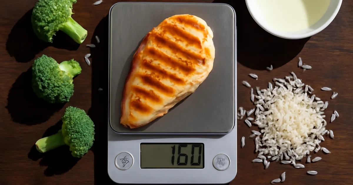 Bols de meal-prep pratiquant avec poulet, riz, brocolis et avocat alignés sur table en bois sombre